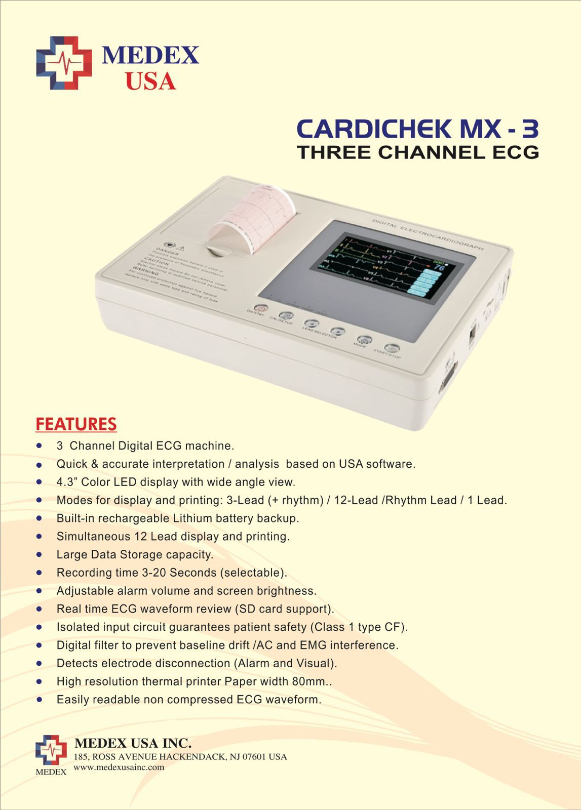 CARDICHEK MX - 3 THREE CHANNEL ECG